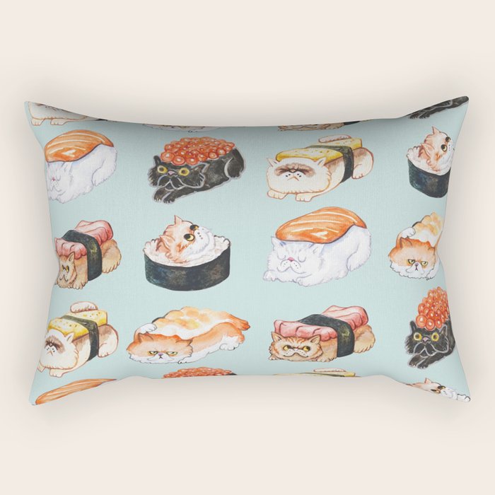 Sushi Persian Cat Watercolor Rectangular Pillow Gallery Image 2