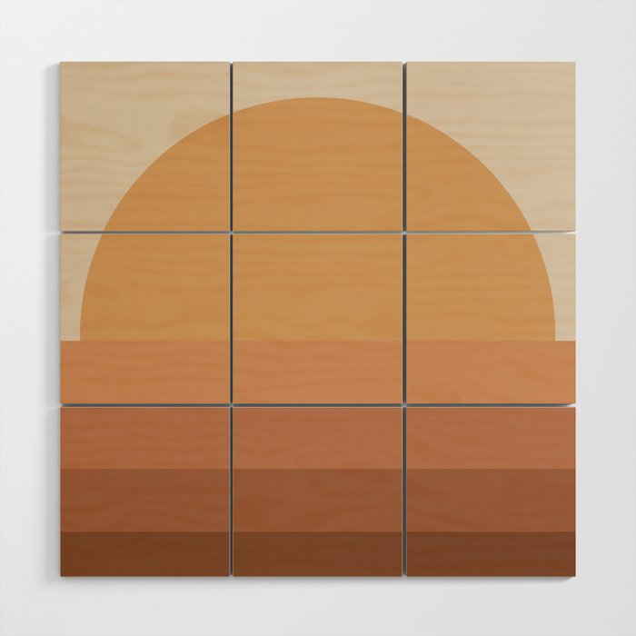 Minimal Retro Sunset Sunrise - Neutral Desert Orange Wood Wall Art Gallery Image 1