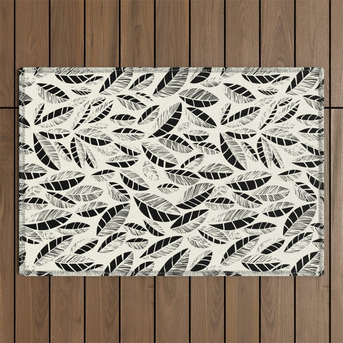 Wildlife Safari Laeves black ´n white Outdoor Rug Gallery Image 1