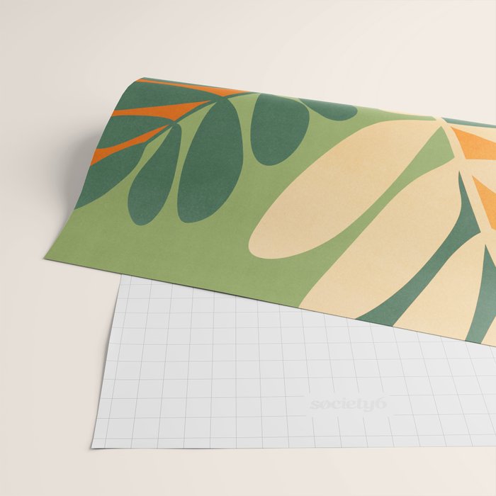 Retro Earthy Floral in Green and Orange Wrapping Paper Gallery Image 2