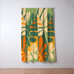 Retro Earthy Floral in Green and Orange Window Curtain Gallery Image 3