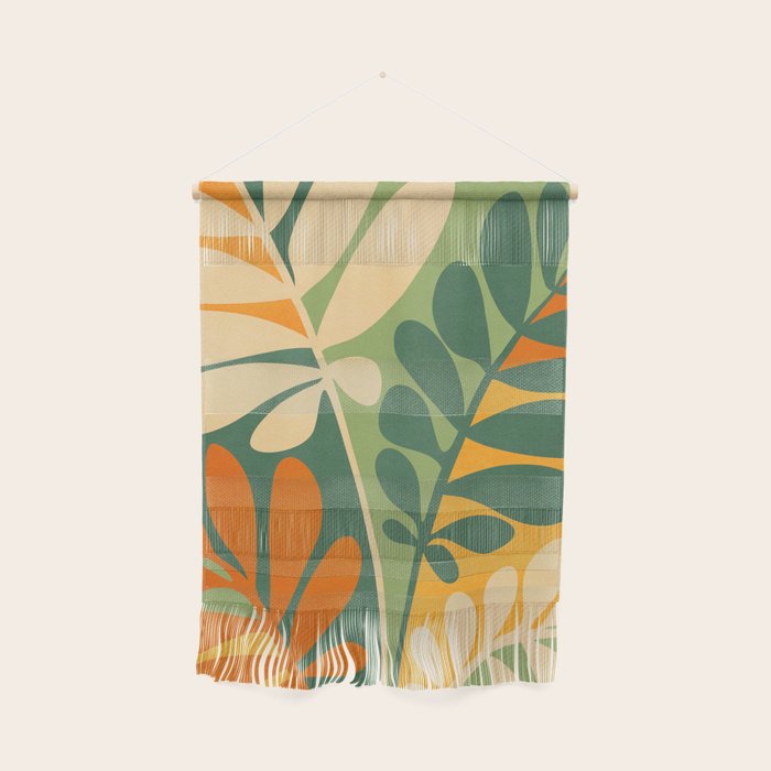 Retro Earthy Floral in Green and Orange Wall Hanging Gallery Image 1