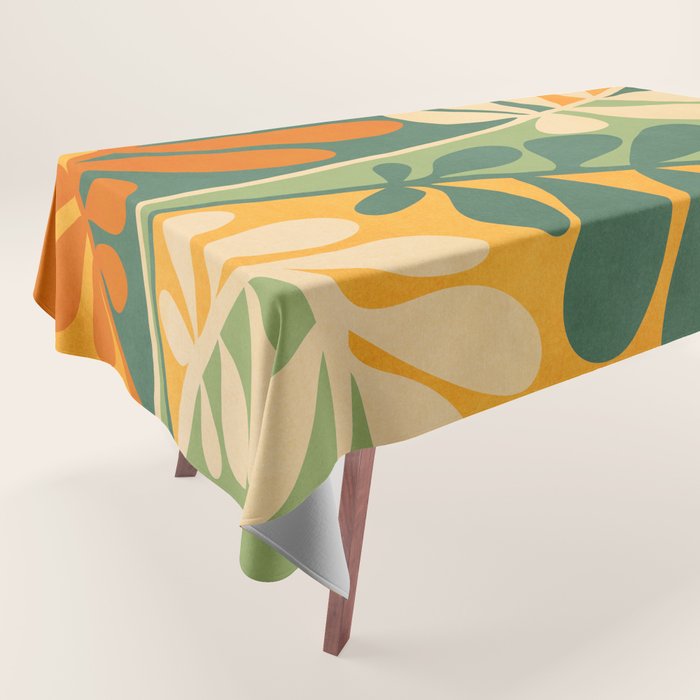 Retro Earthy Floral in Green and Orange Tablecloth