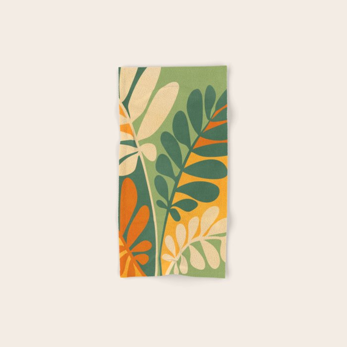 Retro Earthy Floral in Green and Orange Bath Towel Gallery Image 1