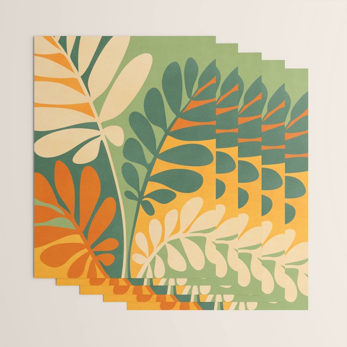 Retro Earthy Floral in Green and Orange Wrapping Paper Gallery Image 3