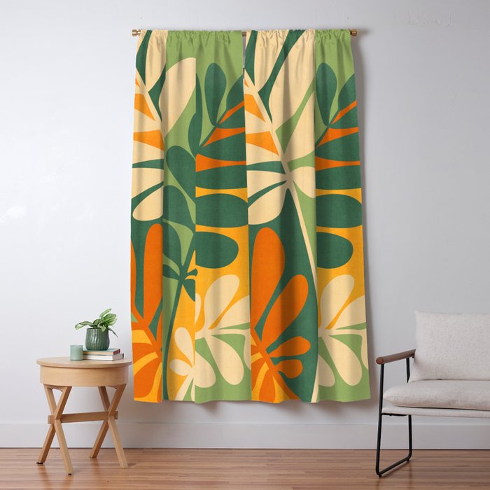 Retro Earthy Floral in Green and Orange Window Curtain Gallery Image 5