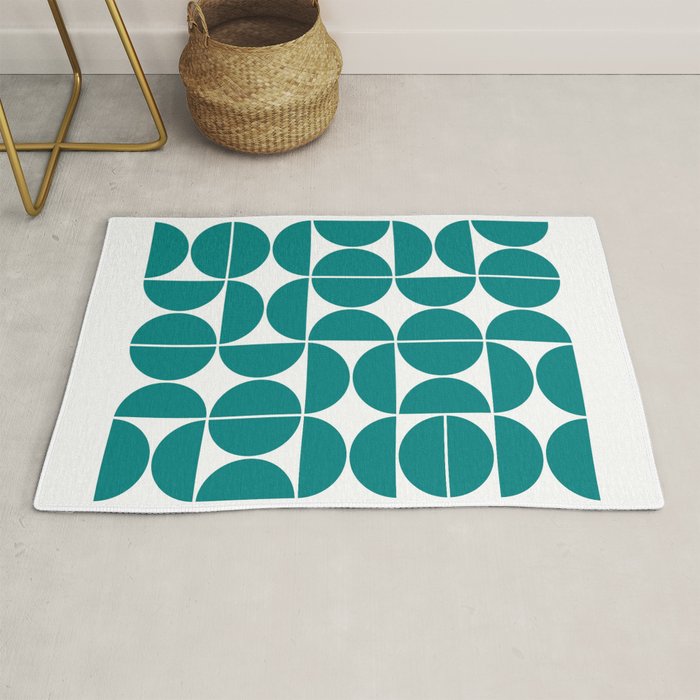 Mid Century Modern Geometric 04 Teal Rug Gallery Image 1