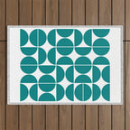 Mid Century Modern Geometric 04 Teal Outdoor Rug Gallery Image 1