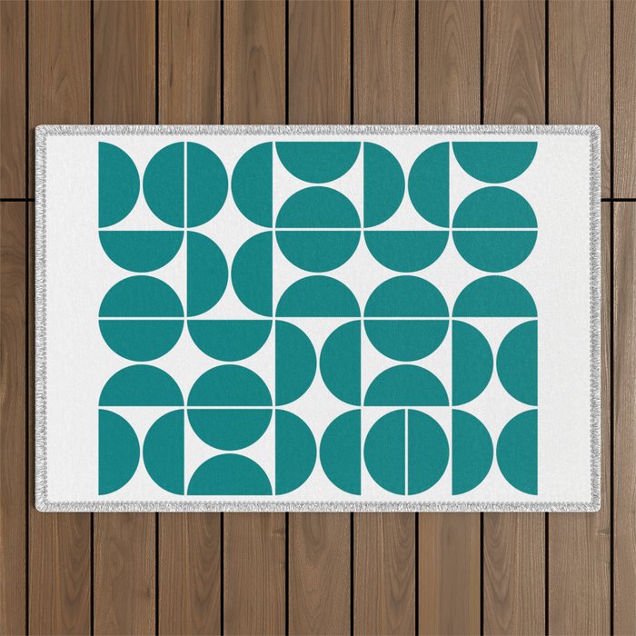 Mid Century Modern Geometric 04 Teal Outdoor Rug Gallery Image 1