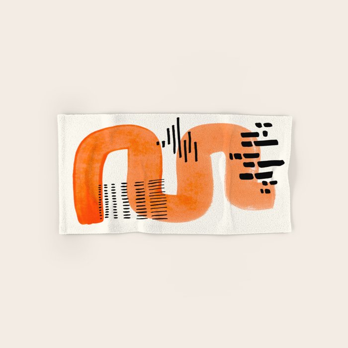 Mid Century Modern abstract Minimalist Fun Colorful Shapes Patterns Orange Watercolor Wiggle Stroke Towels Gallery Image 1