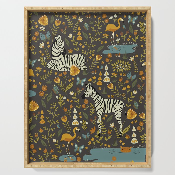 Zebras in Wild Fall Garden Serving Tray Gallery Image 1