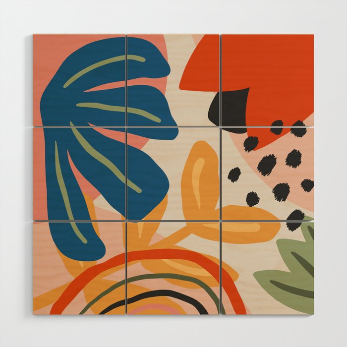 Flower Market Madrid, Abstract Retro Floral Print Wood Wall Art Gallery Image 1