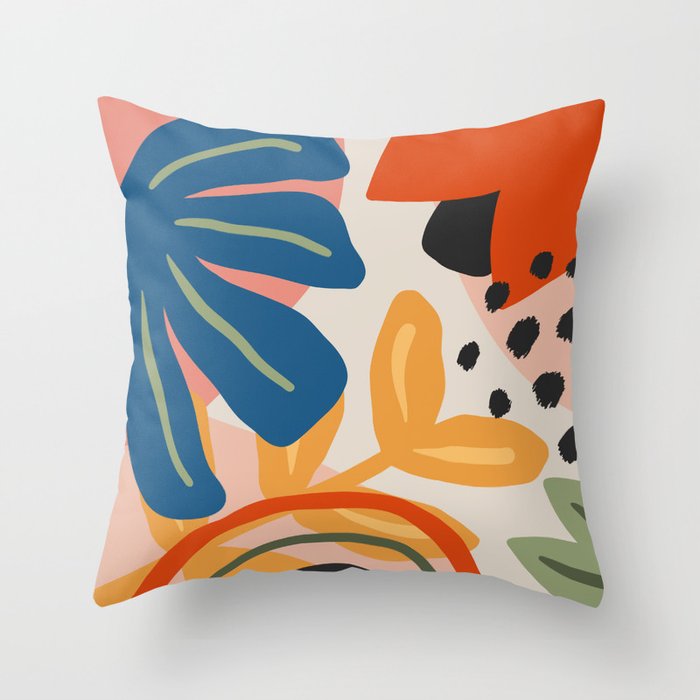 Flower Market Madrid, Abstract Retro Floral Print Throw Pillow Gallery Image 1