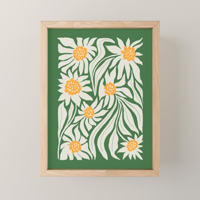 White Camellia & Fern Green Mini Art Print Gallery Image 1