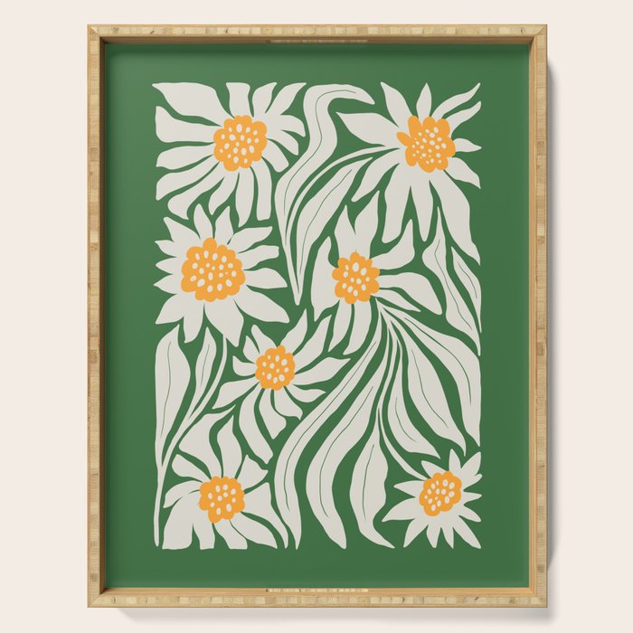 White Camellia & Fern Green Serving Tray Gallery Image 1