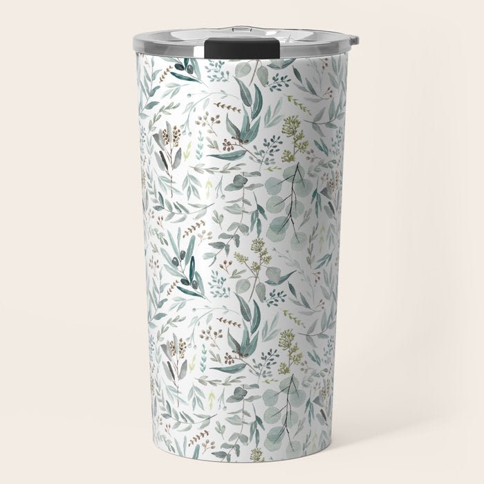 Little Eucalyptus Botanical Pattern Travel Mug Gallery Image 1