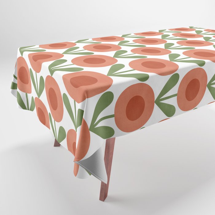 Mid Century Mod Flowers Terracotta  Tablecloth Gallery Image 1