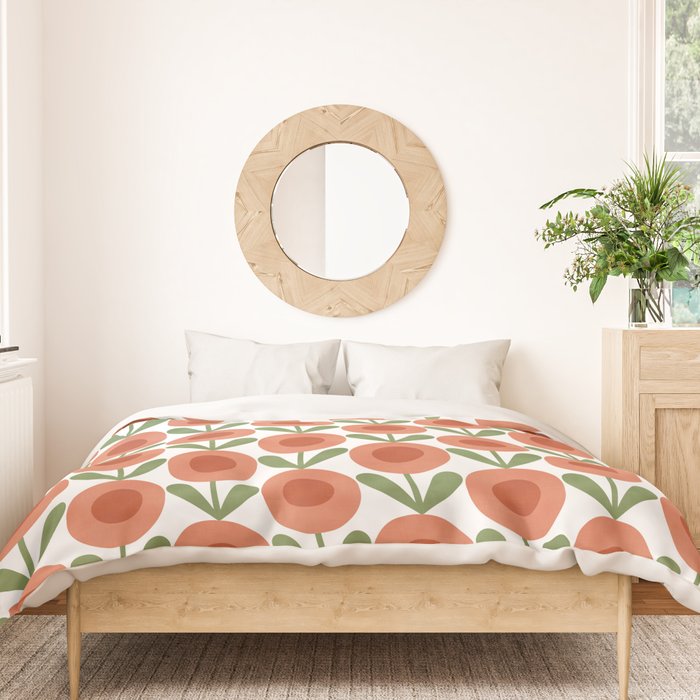 Mid Century Mod Flowers Terracotta  Duvet Cover Gallery Image 3
