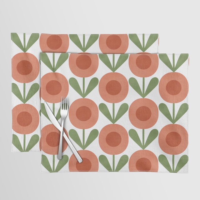 Mid Century Mod Flowers Terracotta  Placemat Gallery Image 1