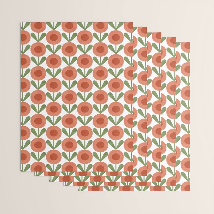 Mid Century Mod Flowers Terracotta  Wrapping Paper Gallery Image 3