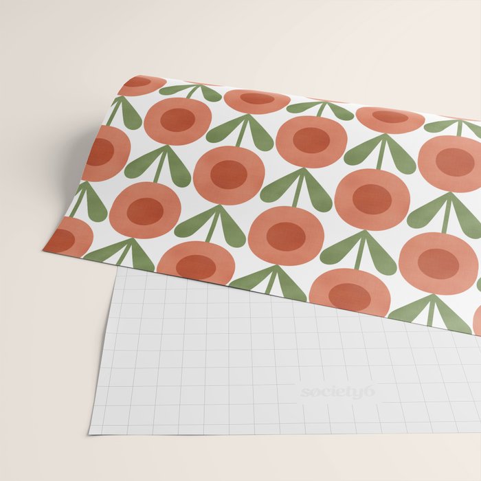 Mid Century Mod Flowers Terracotta  Wrapping Paper Gallery Image 2