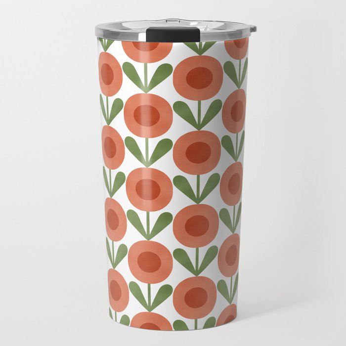 Mid Century Mod Flowers Terracotta  Travel Mug Gallery Image 1
