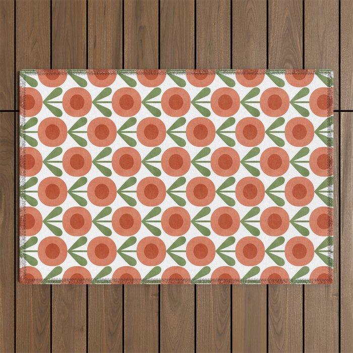 Mid Century Mod Flowers Terracotta  Outdoor Rug Gallery Image 1