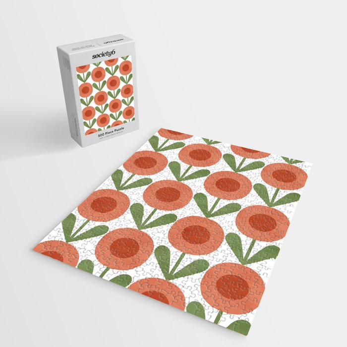 Mid Century Mod Flowers Terracotta  Jigsaw Puzzle Gallery Image 2