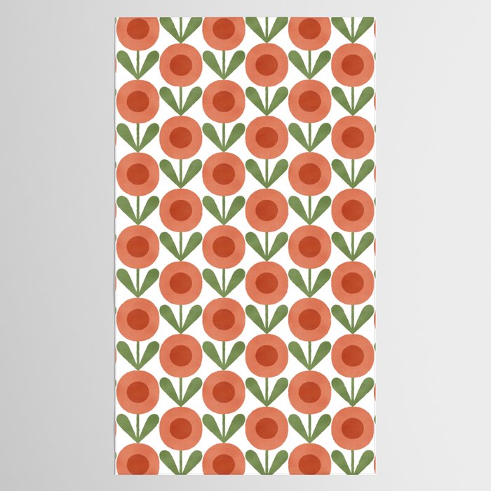 Mid Century Mod Flowers Terracotta  Tablecloth Gallery Image 2