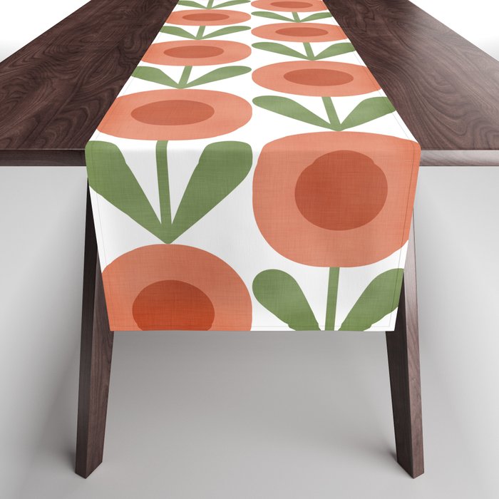 Mid Century Mod Flowers Terracotta  Table Runner Gallery Image 1