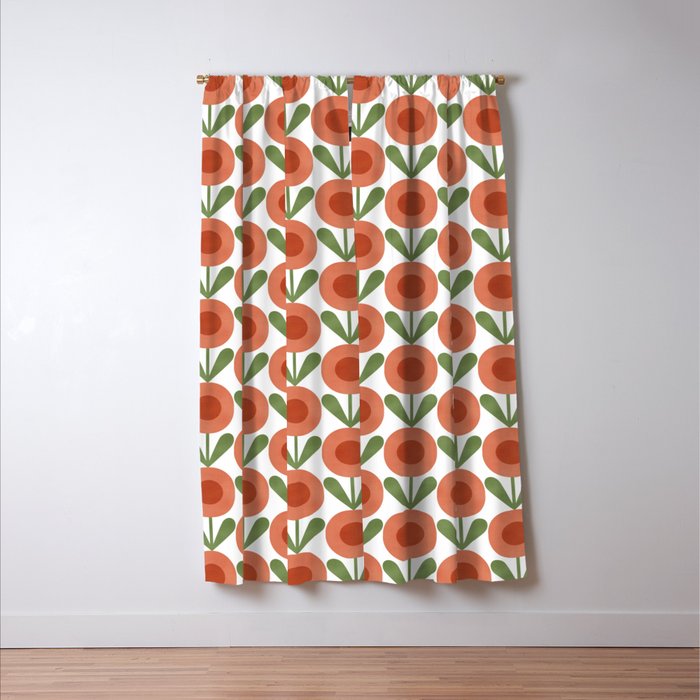 Mid Century Mod Flowers Terracotta  Window Curtain Gallery Image 3