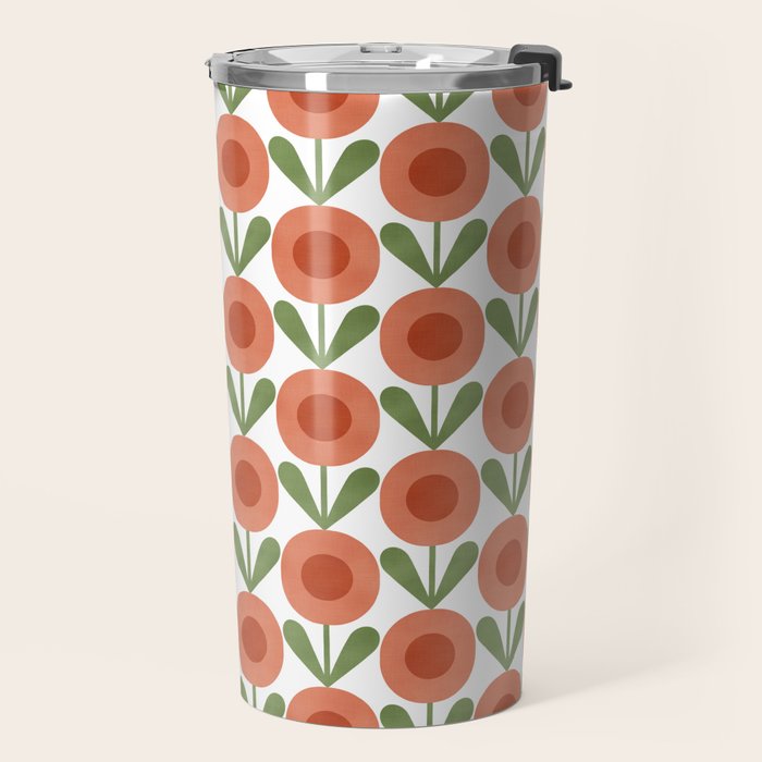 Mid Century Mod Flowers Terracotta  Travel Mug Gallery Image 2