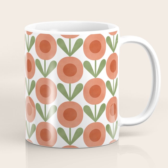 Mid Century Mod Flowers Terracotta  Coffee Mug Gallery Image 1