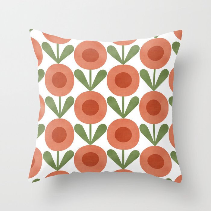 Mid Century Mod Flowers Terracotta  Throw Pillow Gallery Image 1