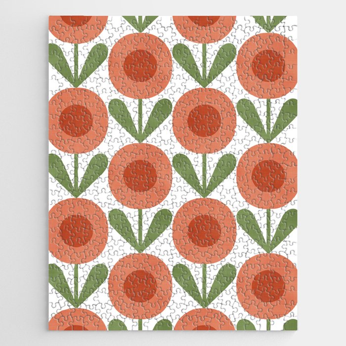 Mid Century Mod Flowers Terracotta  Jigsaw Puzzle Gallery Image 1