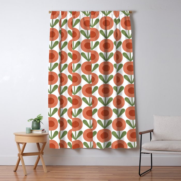Mid Century Mod Flowers Terracotta  Window Curtain Gallery Image 5