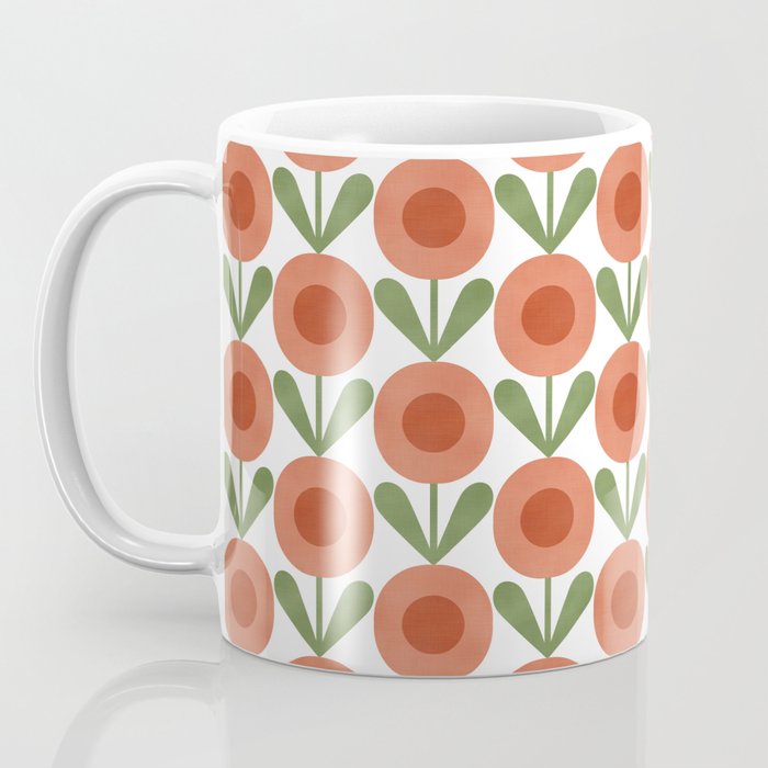 Mid Century Mod Flowers Terracotta  Coffee Mug Gallery Image 3