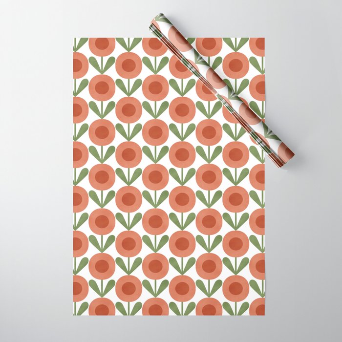 Mid Century Mod Flowers Terracotta  Wrapping Paper Gallery Image 1