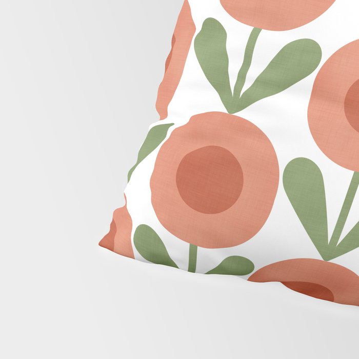 Mid Century Mod Flowers Terracotta  Pillow Sham Gallery Image 4