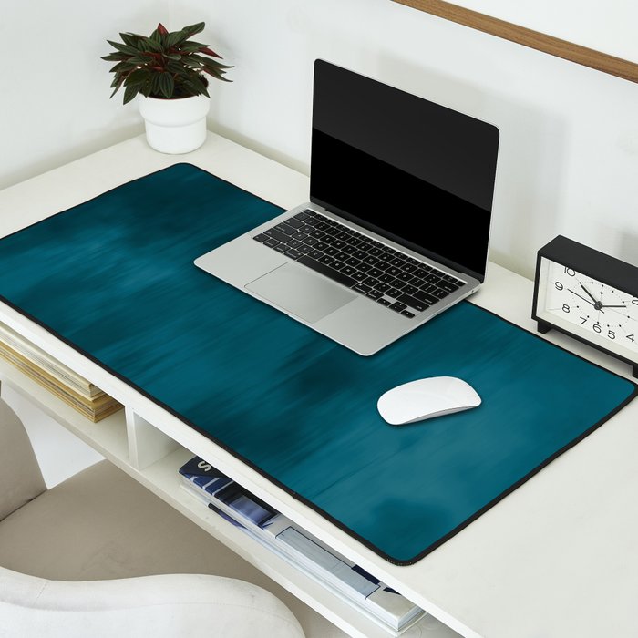 Tropical Dark Teal Inspired by Sherwin Williams 2020 Trending Color Oceanside SW6496 Fusion Water Color Blend Desk Mat Gallery Image 2