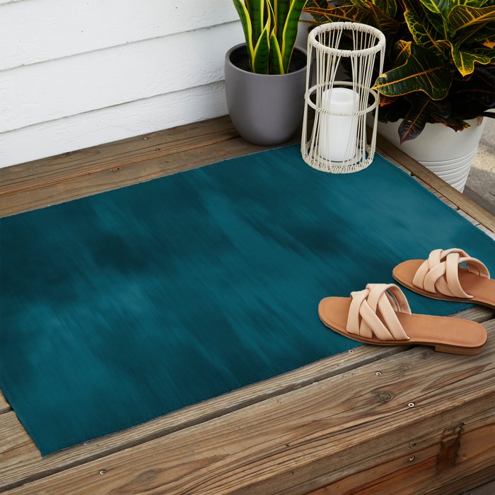 Tropical Dark Teal Inspired by Sherwin Williams 2020 Trending Color Oceanside SW6496 Fusion Water Color Blend Outdoor Rug Gallery Image 2