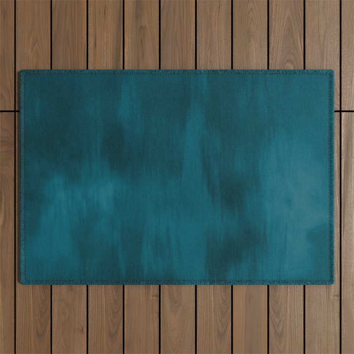 Tropical Dark Teal Inspired by Sherwin Williams 2020 Trending Color Oceanside SW6496 Fusion Water Color Blend Outdoor Rug Gallery Image 1