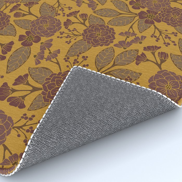 Mustard Yellow, Brown, Raisin, Taupe & Mauve Floral Pattern Rug Gallery Image 4