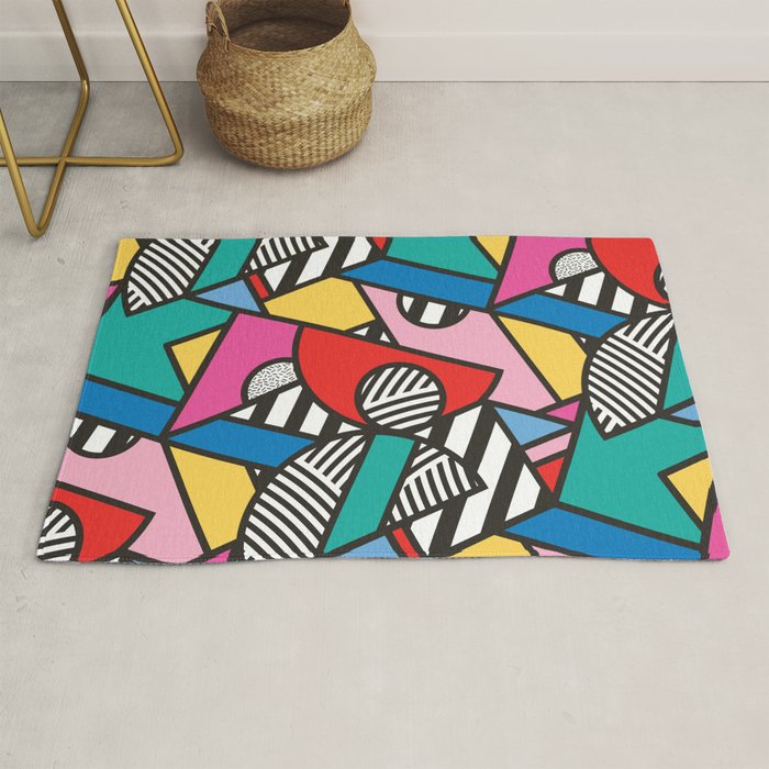 Colorful Memphis Milano Modern Geometric Shapes - 80s 90s retro electroclash pop art Aztec Rug Gallery Image 1