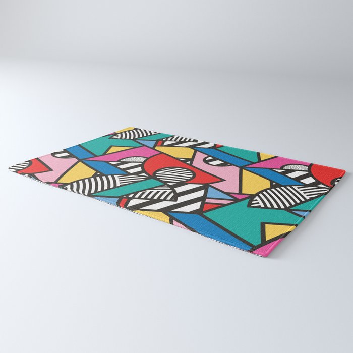 Colorful Memphis Milano Modern Geometric Shapes - 80s 90s retro electroclash pop art Aztec Rug Gallery Image 3