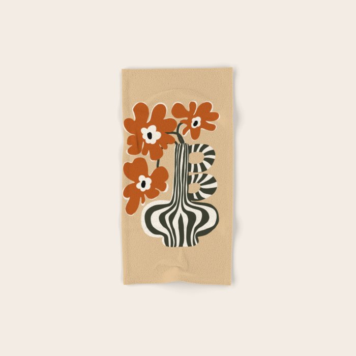 Retro flowerpot with stripe  Bath Towel Gallery Image 1