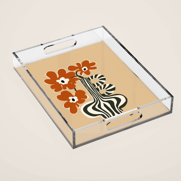 Retro flowerpot with stripe  Acrylic Tray Gallery Image 1