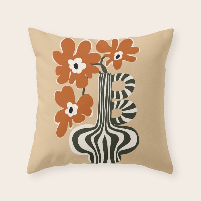 Retro flowerpot with stripe  Throw Pillow Gallery Image 6