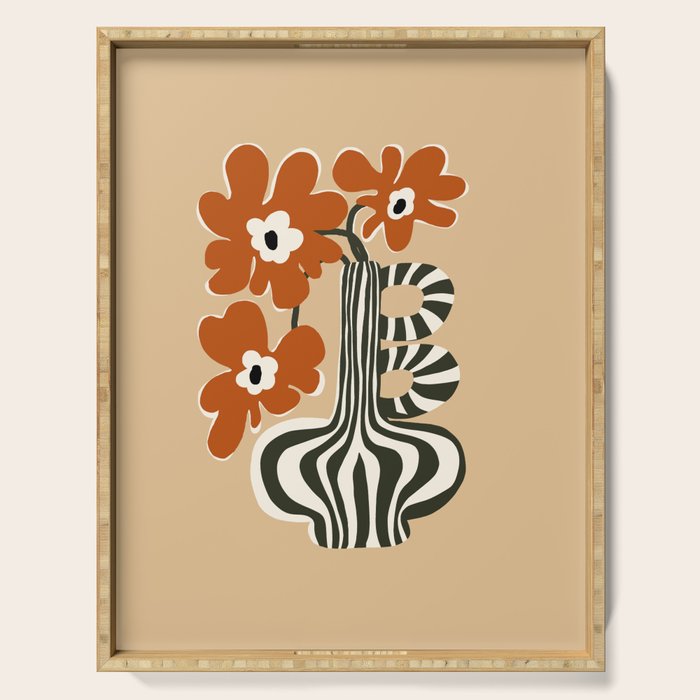 Retro flowerpot with stripe  Serving Tray Gallery Image 1
