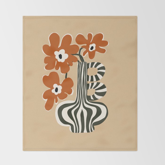 Retro flowerpot with stripe  Throw Blanket Gallery Image 2